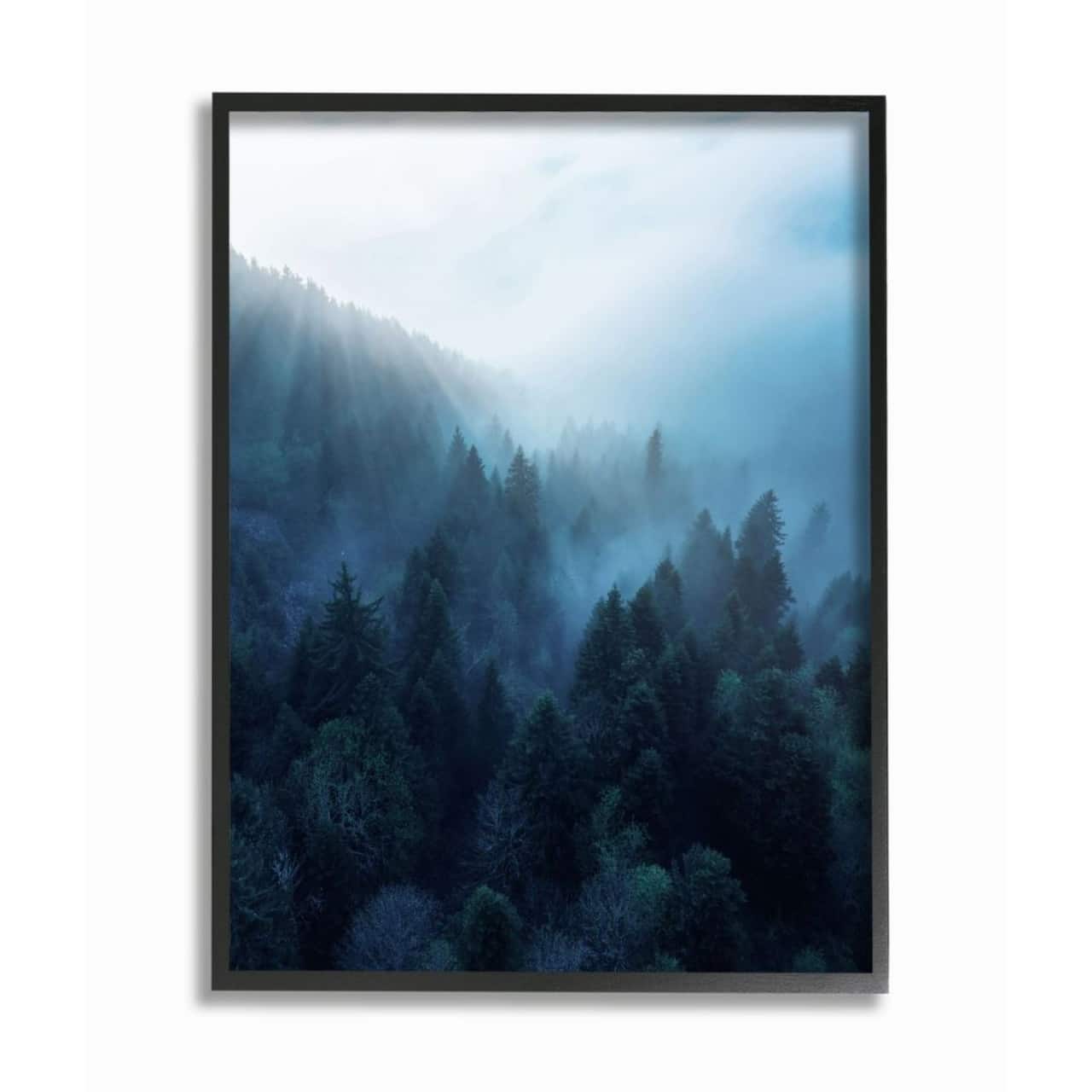 Stupell Industries Daylight over Pine Forest Mountain with Fog Black Framed Wall Art